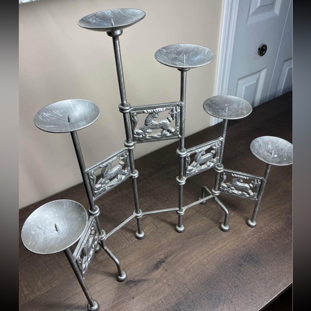 Santa Metal Pillar Candle Holders 6 Tiers Silver Christmas Holiday Decoration